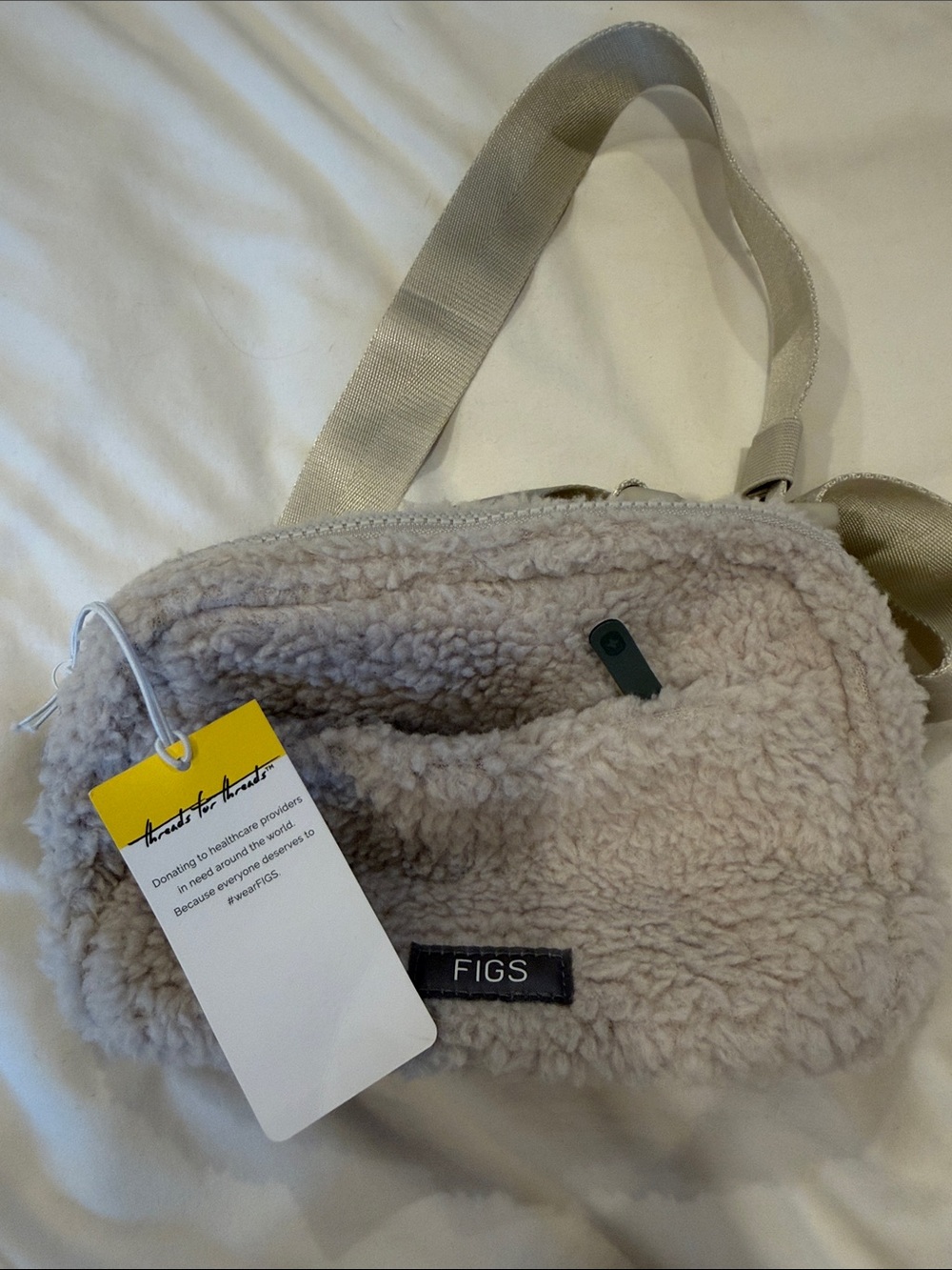 FIGS Cream Sherpa Belt Bag with Adjustable Strap